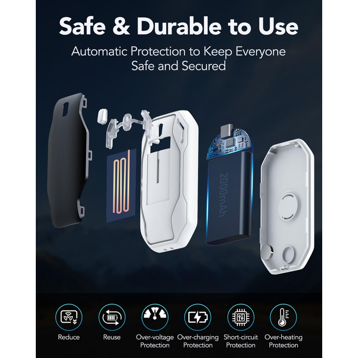 Електричні грілки для рук PHEJIE, 2 шт. - 3 режими нагріву, портативні, для активного відпочинку, кемпінгу, гольфу, подарунок для жінок та чоловіків (чорний/білий)