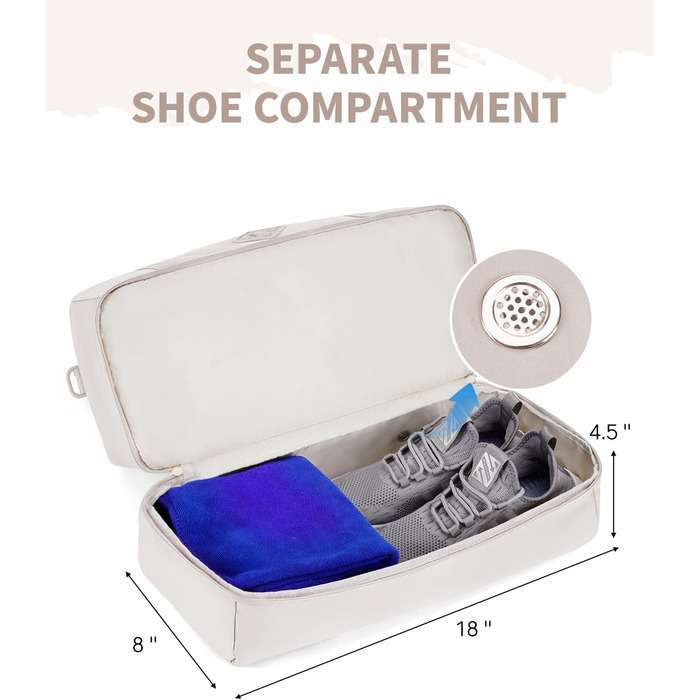 Спортивна сумка Wandf для ручної поклажі в літак (45x36x20 см) з відділенням для взуття та мокрих речей, бежева