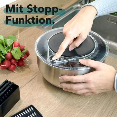 Салатниця-центрифуга з нержавіючої сталі (4,5л) + овочевий тертки з 5 лезами | Зручне віджимання салату завдяки неслизькому дну та ручним приводом