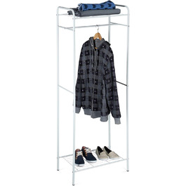 Relaxdays Clothes Rack with Shelf SANDRA, Metal, Coat Rack, with Clothes Rail, Shoe Storage also for Boots, HBT: 166 x 60.5 x 38 cm, honey-brown, (White)