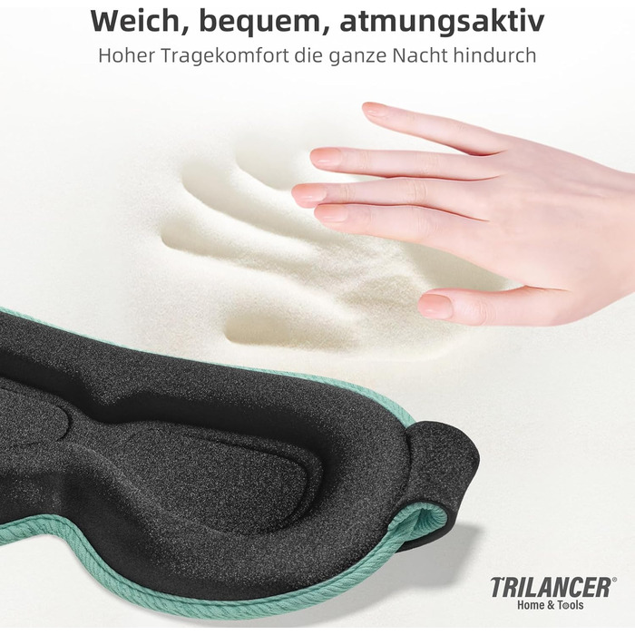 3D маска для сну Trilancer, блокує 99.99% світла, ультрам'яка, для комфортного сну, медитації та подорожей (зелена)