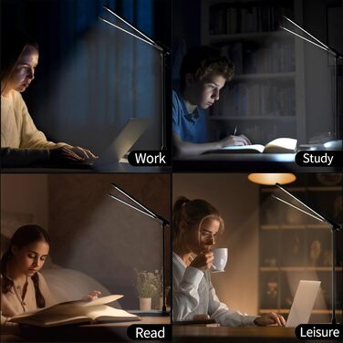 LED лампа настільна LQWELL® QM019, чорна: регулювання яскравості, 5 кольорів, 10 рівнів, USB-зарядка, сенсорне керування, пам'ять, для дітей, офісу