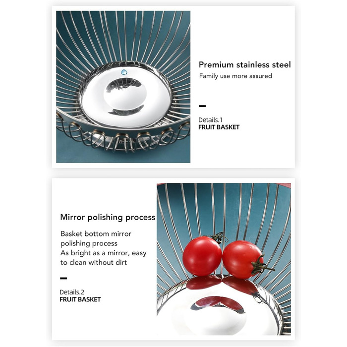 Ніжний Фруктовий Кошик з Нержавіючої Сталі, 20 см - Сучасний Дизайн для Фруктів, Овочів та Хліба