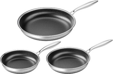 Набір сковорідок Innerwell Hybrid Edelstahl Profi 20+24+28 см - індукційні, з антипригарним покриттям Titan-Keramik, для всіх плит, PFOA-free