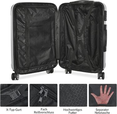 Набір валіз 3 шт. з жорсткою оболонкою, сірий колір. Легкий, міцний, з обертовими колесами на 360° та TSA замком. Підходить як ручна поклажа.