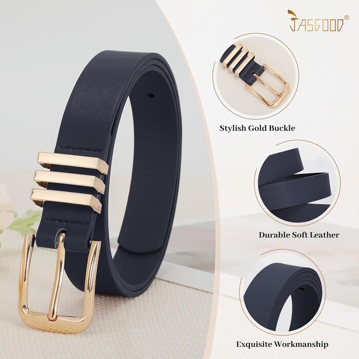 Жіночі шкіряні ремені JasGood (3 шт.) - 110 см, розмір 78-92 см (Чорний+коричневий+темно-синій)