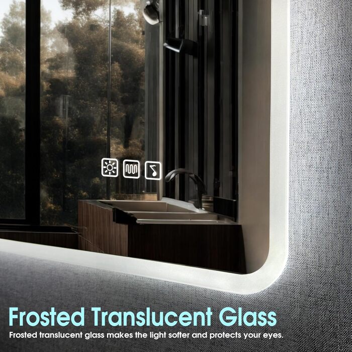 Дзеркало для ванної кімнати зі підсвічуванням STARLEAD 100x70 см, Bluetooth, антизапар, регулювання яскравості, 3 кольори світла, функція пам'яті, IP44, LED, горизонтальне/вертикальне, HD скло, Madrid Silver (Bluetooth)