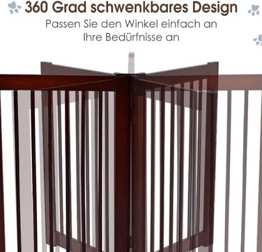 Захисний бар'єр для собак COSTWAY 76 см, 4 панелі, дерев'яний з хвірткою, для дому, дитячий, складний, коричневий