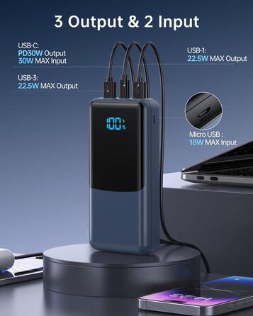 Power Bank Coblob 27000 mAh з USB-C PD 20W – Зовнішній акумулятор для телефону та інших пристроїв