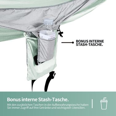 Гамак для відпочинку на двоє | 300 кг | Гамак-матрас з комплектом кріплення | Наметний гамак з нейлону | 290x170 см (м'ятний)