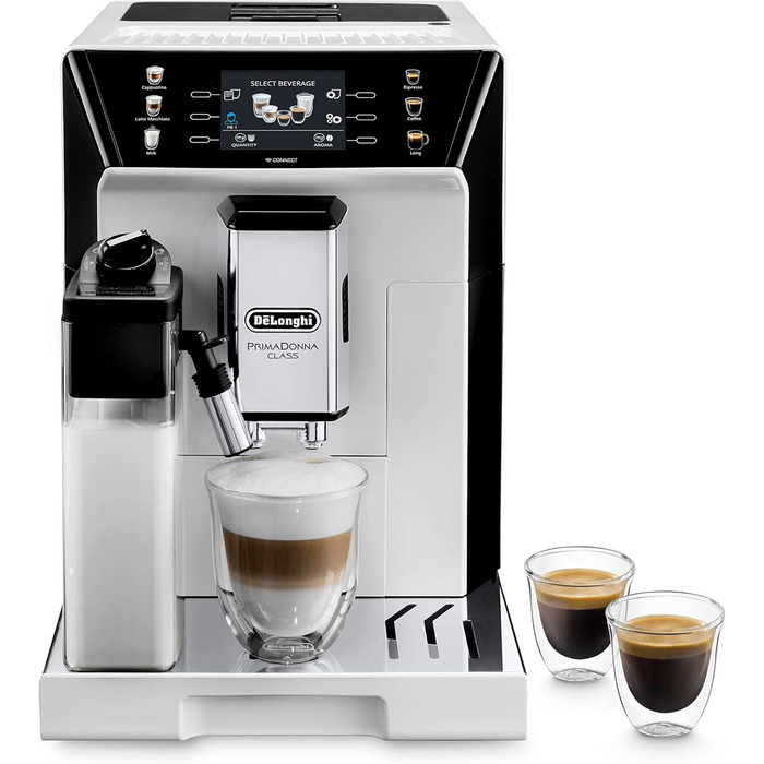 De'Longhi PrimaDonna Class ECAM 550.65.W Fully Automatic Coffee Machine with LatteCrema Milk System, Cappuccino and Espresso at the Touch of a Button, 3.5-inch TFT Color Display and App Control, White