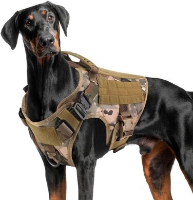 FeimaX Tactical Dog Harness with Handle Military Net Working Tactical Dog Vest Chest Harness for Large Dogs No Pull Adjustable Vest for Walks Training (Camo, S) Camo S