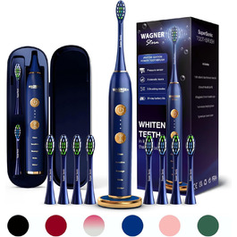 Електрична зубна щітка Wagner Stern WHITEN+ Edition з датчиком тиску, 5 режимів чищення, 3 інтенсивності, 8 насадок, синій колір