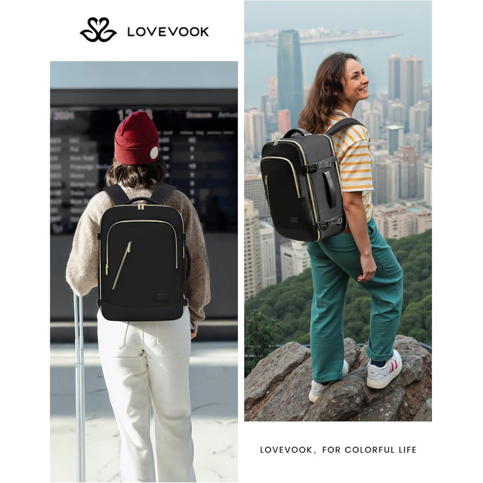 LOVEVOOK Рюкзак ручної поклажі, жіночий, для подорожей, з відділенням для ноутбука, чорний, 18 дюймів