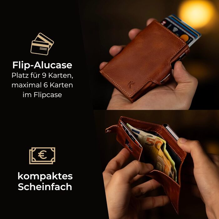 KIDMAN Icarus Genuine Leather Slim Wallet with Alucase | Large Bill Compartment | Small Wallet for Men with RFID | Mini Wallet for Men | Card Holder for up to 9 Cards | Brown