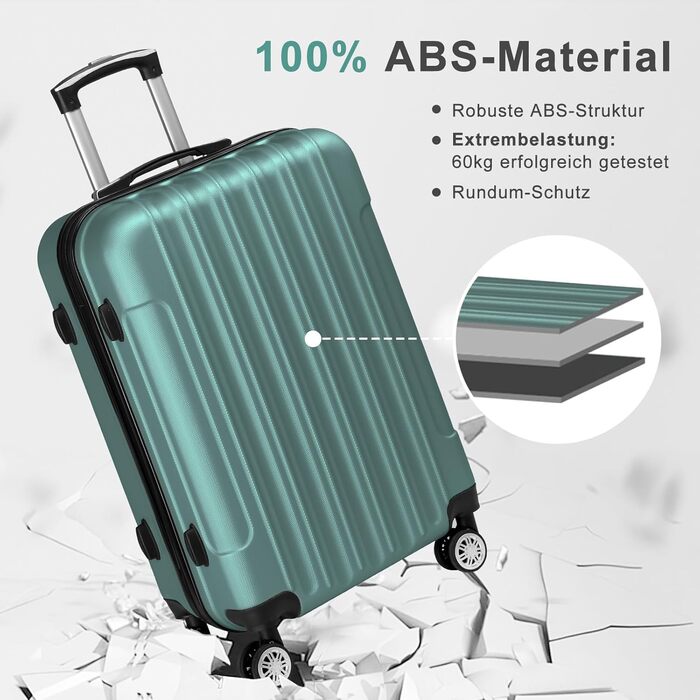 Набір валіз LEADZM 4 шт. з ABS, для подорожей, з телескопічною ручкою, ручна поклажа (Турквіс, смугастий)