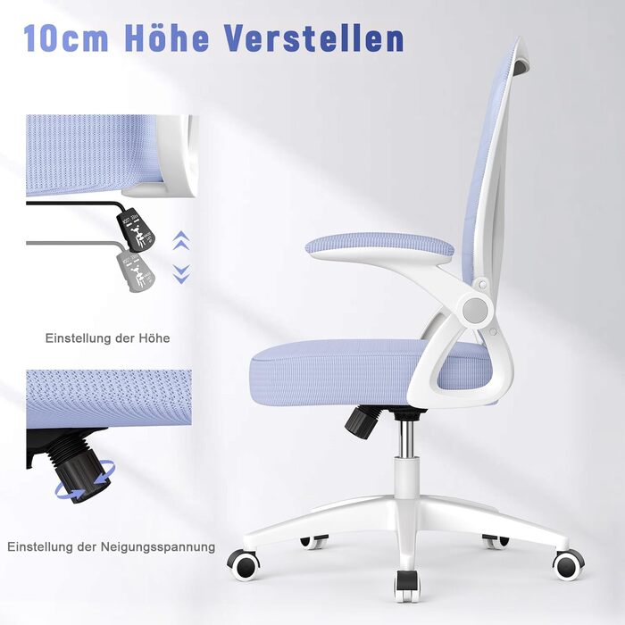 Офісний стіл Naspa Büro з регульованими підлокітниками, ергономічний, з сітчастою спинкою, підтримкою попереку, регульованою висотою та м'яким сидінням, поворотний на 360°, (фіолетовий, без підголівника)