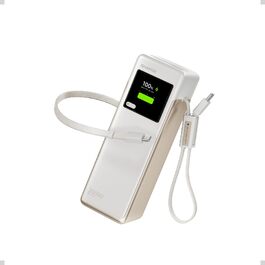 Потужний павербанк SHARGE HyperTower 170W 25000mAh з TFT-дисплеєм, 4 портами (3x USB-C, 1x USB-A) та вбудованими кабелями для MacBook Pro та ноутбуків, білий
