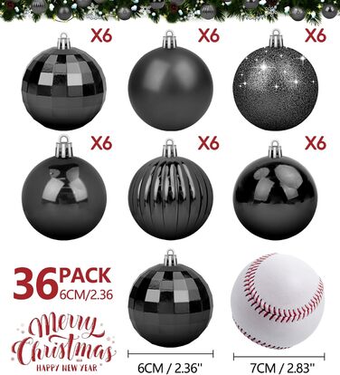 Набір прикрас на ялинку 36 шт. блакитні, ялинкові кулі, декор для ялинки, 6 см, чорний колір