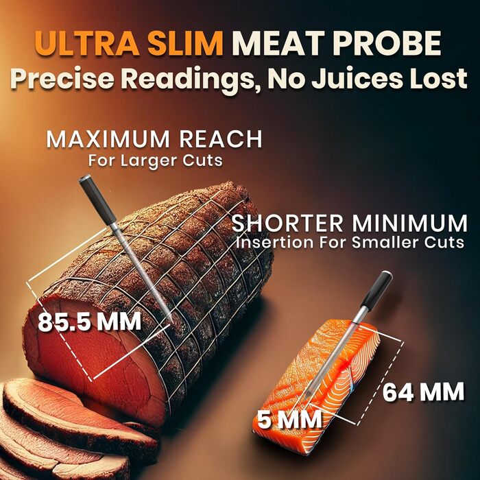 MeatStick V: Розумний термометр для м'яса з Bluetooth, 1200°F, безлімітна дальність, точність 0.4°F, для гриля, духовки, мангала, коптильні, фритюрниці, з логуванням даних в додатку