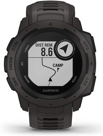 Garmin Instinct - водонепроникний GPS-годинник зі спортивними та фітнес-функціями. Вимірювання частоти серцевих скорочень на зап'ясті, фітнес-трекер та сповіщення зі смартфона. Багато моделей на вибір, ремінець чорний