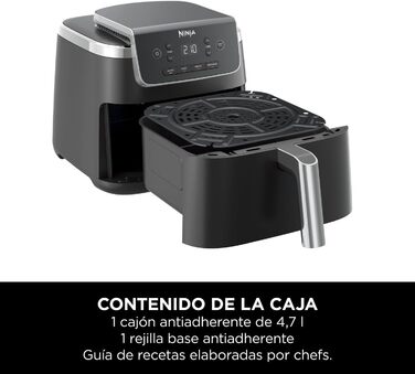 Ninja PRO Air Fryer Hot Air Fryer, 4.7L Air Fryer, Single Basket Hot Air Fryer, 4-in-1, for 1-2 Portions, Digital, Cook from Frozen, Non-Stick Drawer & Crisper Basket, Black AF140EU