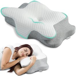 Ортопедична подушка для шиї Flowen з ефектом пам'яті (Memory Foam), ергономічна подушка від болю в шиї та хропіння зі знімним чохлом