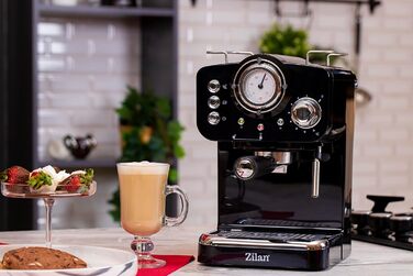 Zilan Espresso Machine with Milk Frother | Semi-Automatic Espresso Machine | Cappuccino Machine | Portafilter Coffee Machine | 1.25 L Water Tank | 15 bar | Retro Design