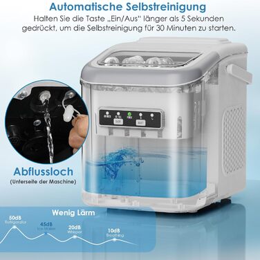 Машина для приготування льоду, 12 кг/24 год, 9 кубиків за 6 хвилин, 2 розміри кубиків, самоочисна, з лопаткою та кошиком, для дому, офісу, бару, вечірки (Біла)