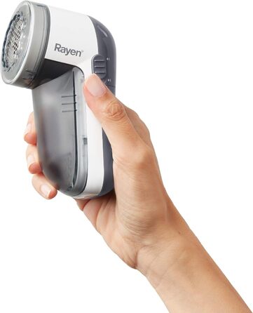 Електричний прибирач для одягу Rayen, білий/сірий, для всіх типів тканини, з батарейками, захисний ковпачок ABS, 13 x 6,8 x 5,8 см