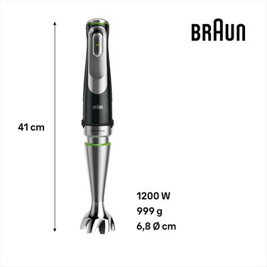 Braun MultiQuick 9 MQ 9147X – 5-in-1 immersion blender with stand mixer attachment, chopper, masher for potatoes & vegetables, and whisk, variable speed setting, 1200 W, Black/Stainless Steel. 5-in-1 including stand mixer attachment, single.
