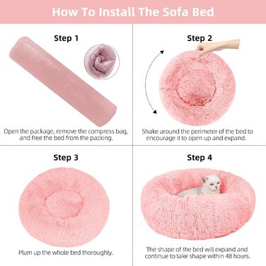 Кругле ліжко для котів та собак Nisrada, 60 см, рожеве, з неслизьким дном