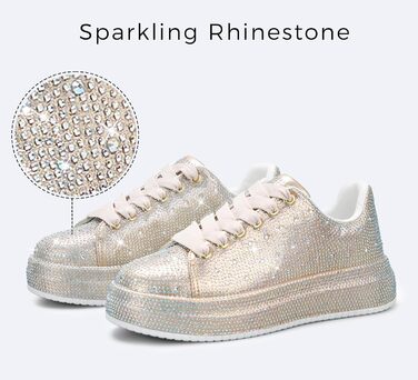 Жіночі кросівки LUCKY STEP зі стразами, платформа, блискучі, модель для вечірки, весілля, прогулянок (39 EU, золотий колір)