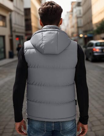 Чоловіча зимова жилетка AIEOE з PU, без рукавів, для активного відпочинку з капюшоном, термо, стеганий, теплий, водонепроникний (S, сірий)
