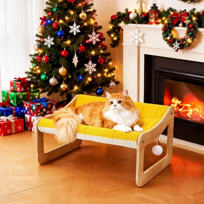 Крак-стійка для котів з великим ліжком Luxus, жовта | З міцного березового дерева, сизаль, 25 кг, біо-льон