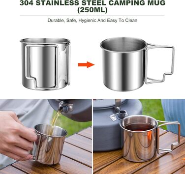 Набір кухонного посуду для кемпінгу Odoland 7 предметів: каструля, сковорода, тарілки, миски, столові прибори з нержавіючої сталі