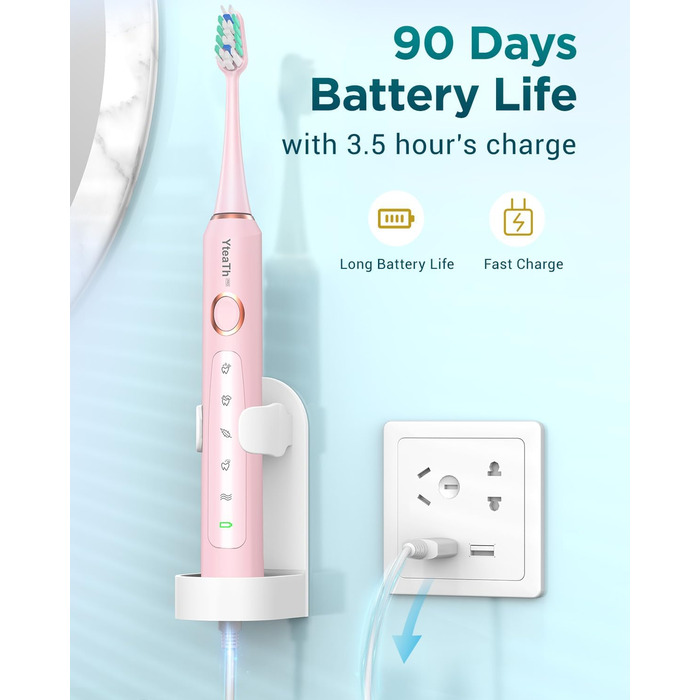 Електрична звукова зубна щітка для дорослих та дітей, 8 насадок, 5 режимів, водонепроникна IPX7, рожева