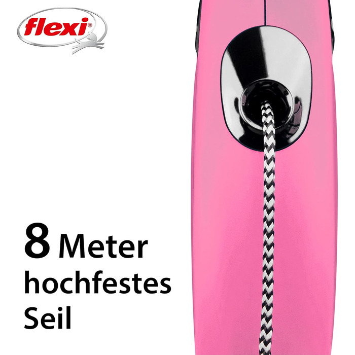 Стрічка для собак Fexi Neon-Hundeeine з світловідбиваючим елементом, ергономічна, не заплутується, 4.8 м, кольори Neon/Чорний (рожевий, Small)