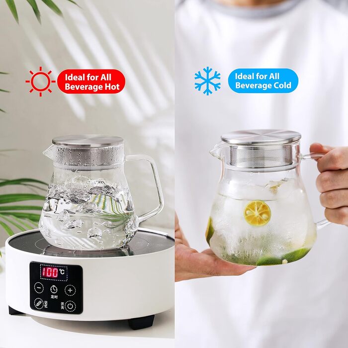 Скляний чайник CNGLASS з кнопкою One-Touch, 600 мл, з фільтром із нержавіючої сталі, термостійкий заварник для листового чаю, прозорий