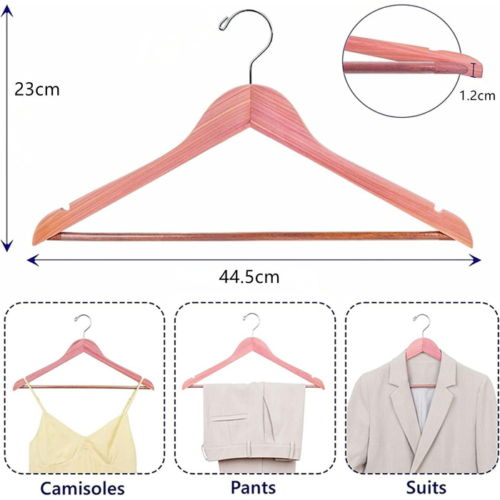 Amber Home 10-Piece 17.5-inch Cedar Wood Clothes Hangers with Non-Slip Notch, Natural Cedarwood Hangers with Round Bar for Suit, T-Shirt, Shirt, Jacket, Coat, Dress, Pants