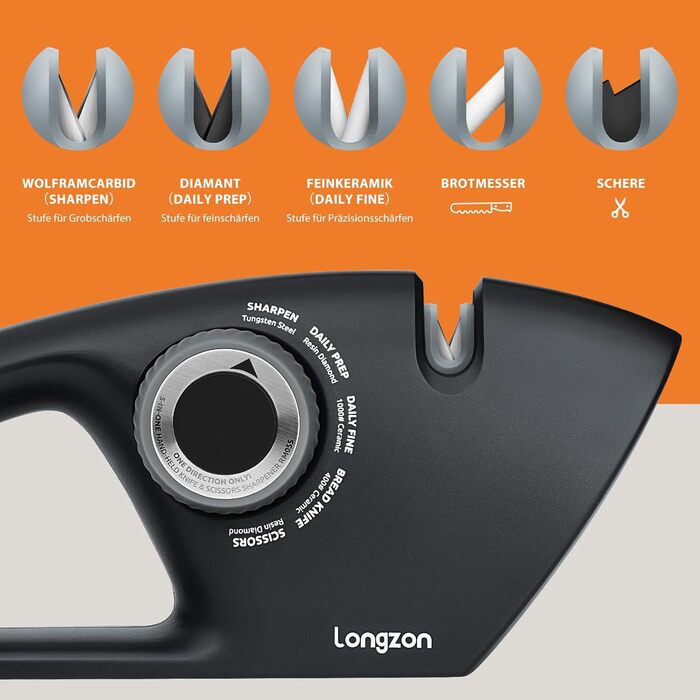 Точилка для ножів Longzon 5-в-1 з регулюванням, антиковзаючі рукавички, для сталі та зубчастих ножів