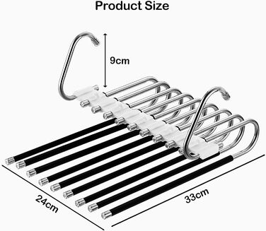 2-Piece Trouser Hangers Clothes Hangers Space-Saving Stainless Steel Non-Slip Foldable Multi-Functional Hanger for Trousers, Scarves, Jeans, Clothing, Towels (Black with 14 Clothes Hangers)