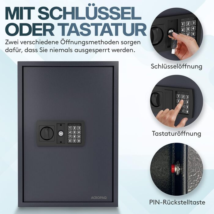 Шкафчик для ключів ACROPAQ з кодовим замком - на 100 ключів, з 100 брелоками, з електронним захистом. Великий сейф для ключів, кодовий замок, ключниця (200 ключів)