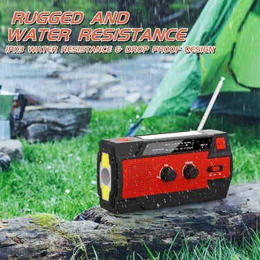 Сонячне радіо YIKANWEN: AM/FM, USB, ручне заряджання, 4000mAh, для кемпінгу та подорожей (червоне)