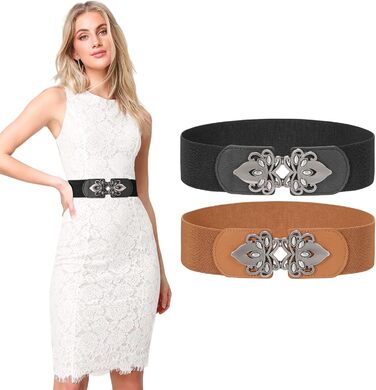 Жіночий еластичний пояс LEACOOLKEY 80 см (34-41 дюймів) - 2 кольори (чорний+коричневий)