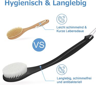 Масажна щітка для тіла з довгим руків'ям - чорна (PE) для пілінгу та масажу