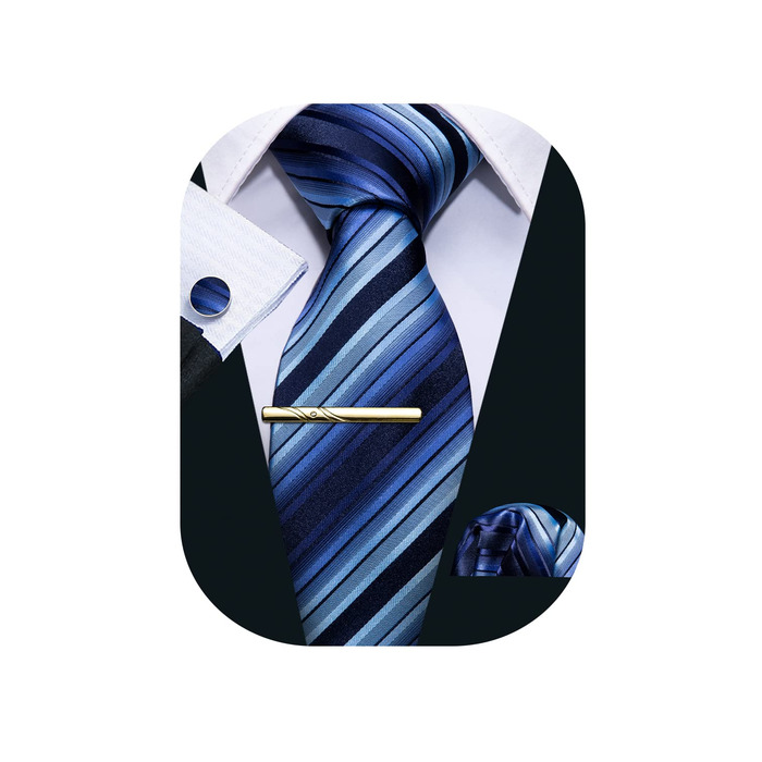 Шовкова краватка Barry.Wang для ділового стилю з хустинкою та краватковою застібкою, набір у клітинку, святкова, синього кольору