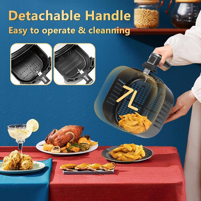 Aigostar Cube Smart WiFi - Hot Air Fryer 7L XXL, 1900W Airfryer with APP Control, Hot Air Fryer with 7 Cooking Functions, Touchscreen, Timer Function, 20 Recipe PDF, Oil-Free, DIY Menu.
