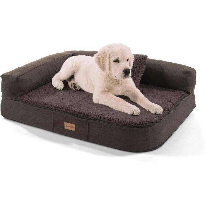 Ортопедичне собаче ліжко-софа Odin, миється, не слизьке, з піднятою спинкою, кошик для собак, розмір S/L 80x60 см, темно-коричневе