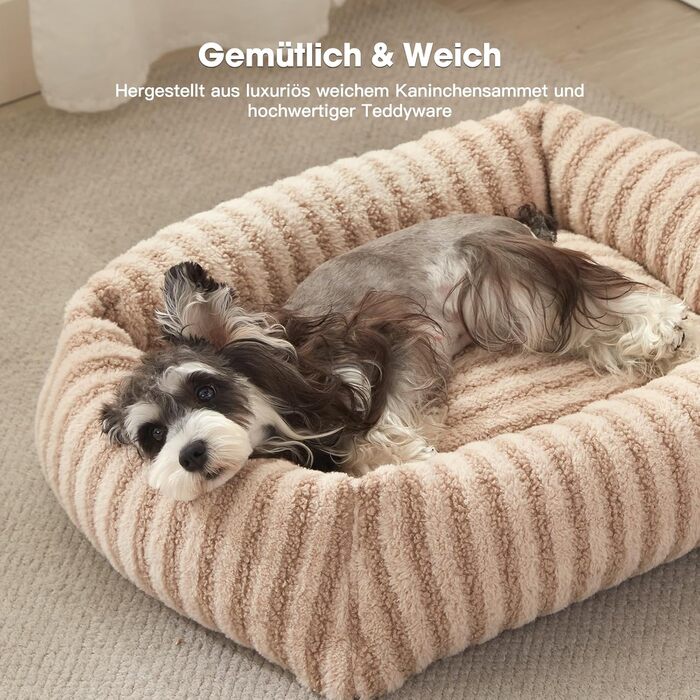 Лежанка для собак середнього розміру, миюча, знімний чохол, підняті бортики, кошик з неслизьким покриттям, зручний чохол з кролячої вовни, 64 x 54 x 43 см (L-76 x 61 x 20 см, Бежевий)
